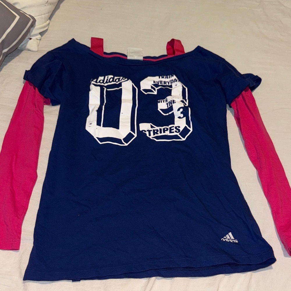 Adidas Kids Navy and Pink Long Sleeve Tee